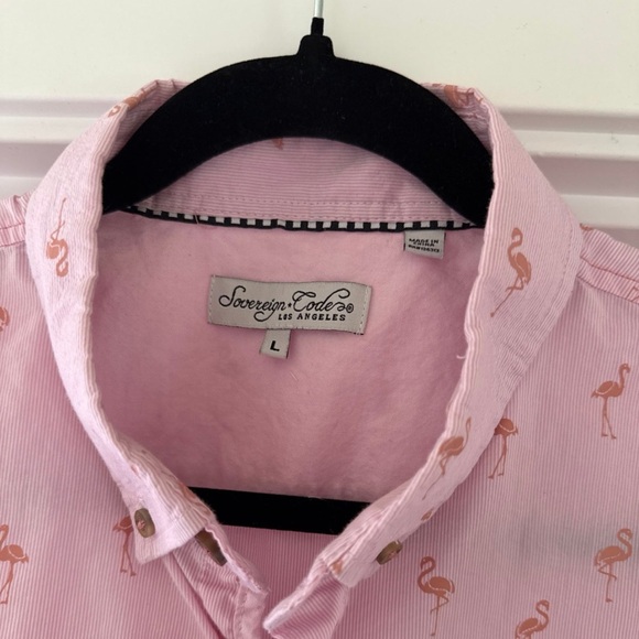 Pink Flamingo men’s size Large button front T-shirt. Size Large Soverign code - Picture 2 of 8